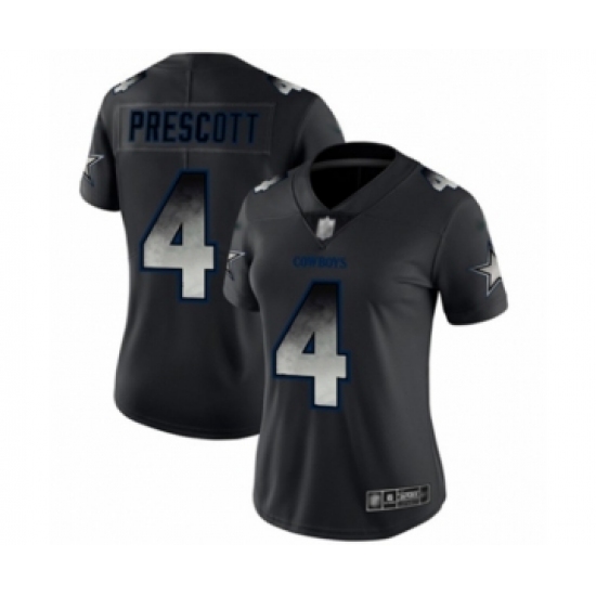 Women's Dallas Cowboys 4 Dak Prescott Black Smoke Fashion Limited Football Jersey