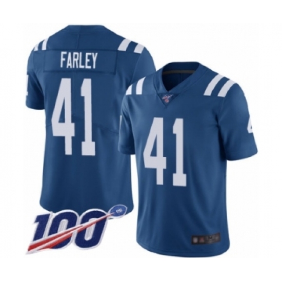 Men's Indianapolis Colts 41 Matthias Farley Royal Blue Team Color Vapor Untouchable Limited Player 100th Season Football Jersey