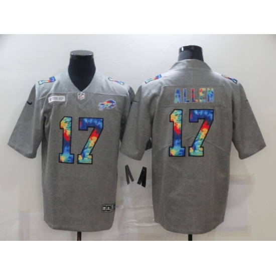 Men's Buffalo Bills 17 Josh Allen Gray Rainbow Version Nike Limited Jersey