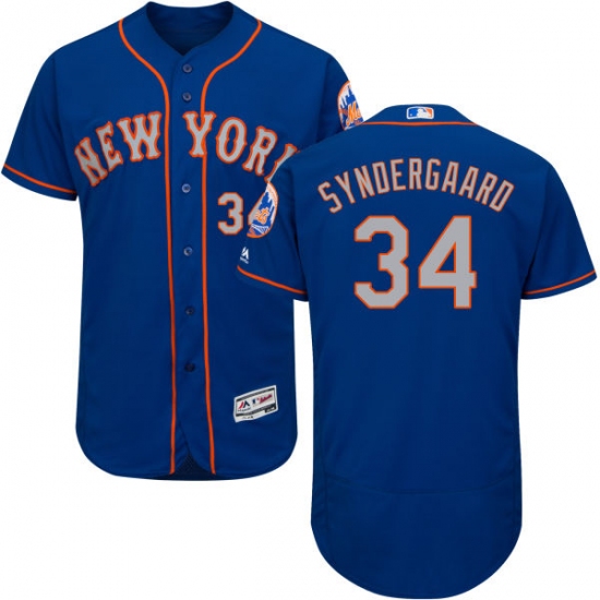 Men's Majestic New York Mets 34 Noah Syndergaard Royal/Gray Alternate Flex Base Authentic Collection MLB Jersey