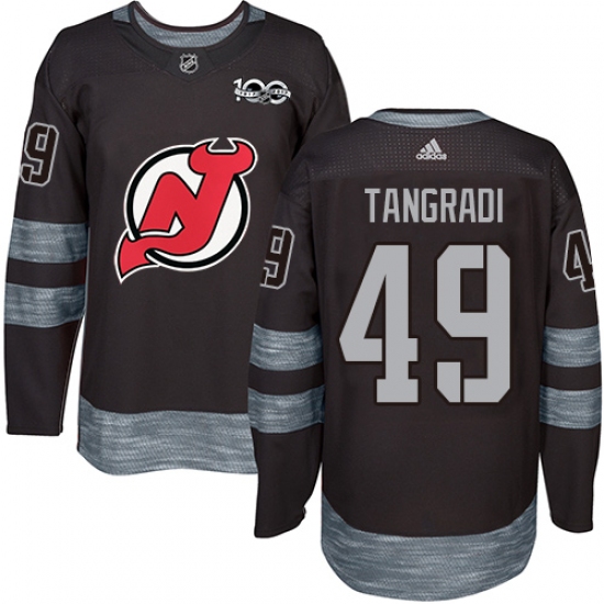 Men's Adidas New Jersey Devils 49 Eric Tangradi Authentic Black 1917-2017 100th Anniversary NHL Jersey
