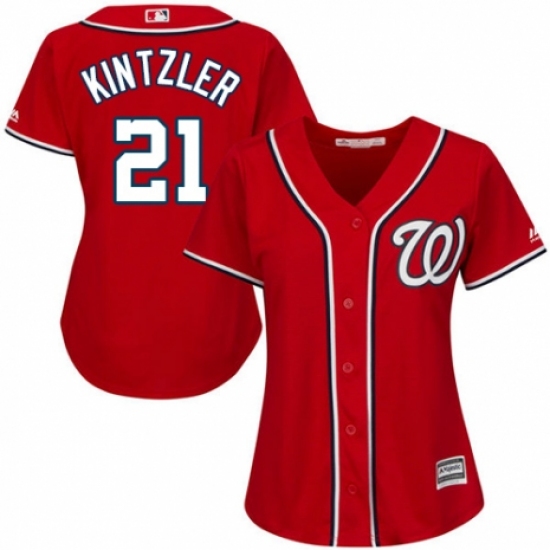 Women's Majestic Washington Nationals 21 Brandon Kintzler Authentic Red Alternate 1 Cool Base MLB Jersey