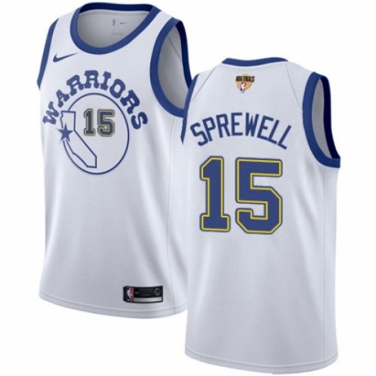 Men's Nike Golden State Warriors 15 Latrell Sprewell Authentic White Hardwood Classics 2018 NBA Finals Bound NBA Jersey