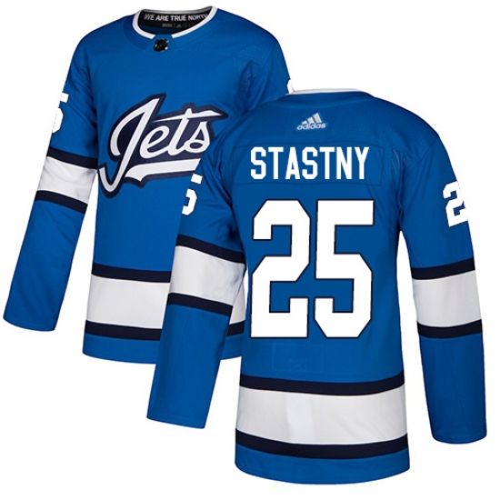 Men's Adidas Winnipeg Jets 25 Paul Stastny Authentic Blue Alternate NHL Jersey