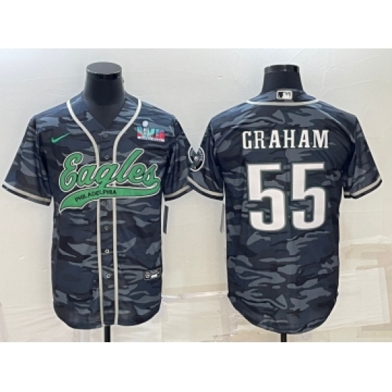 Men's Philadelphia Eagles 55 Brandon Graham Gray Camo With Super Bowl LVII Cool Base Stitched Baseball Jersey