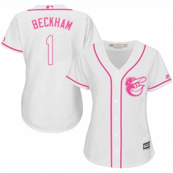 Women's Majestic Baltimore Orioles 1 Tim Beckham Replica White Fashion Cool Base MLB Jersey