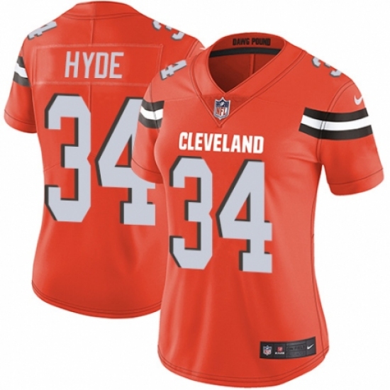 Women's Nike Cleveland Browns 34 Carlos Hyde Orange Alternate Vapor Untouchable Limited Player NFL Jersey
