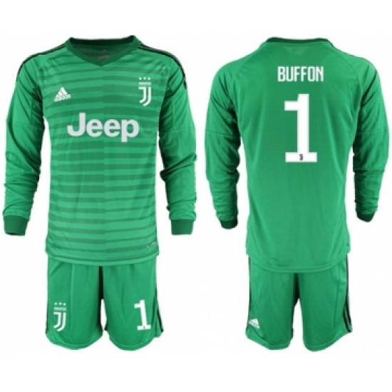 Juventus 1 Buffon Green Goalkeeper Long Sleeves Soccer Club Jersey