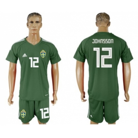 Sweden 12 Johnsson Green Goalkeeper Soccer Country Jersey