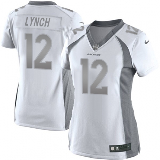 Women's Nike Denver Broncos 12 Paxton Lynch Limited White Platinum NFL Jersey