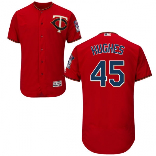 Men's Majestic Minnesota Twins 45 Phil Hughes Authentic Scarlet Alternate Flex Base Authentic Collection MLB Jersey