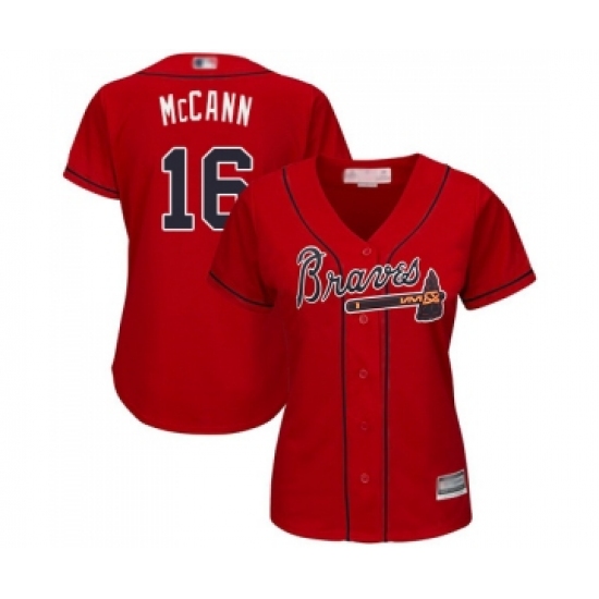 Women's Atlanta Braves 16 Brian McCann Replica Red Alternate Cool Base Baseball Jersey
