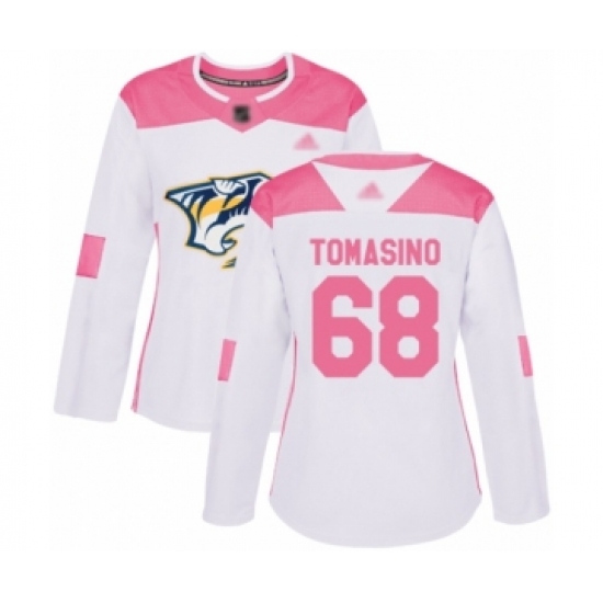 Women's Nashville Predators 68 Philip Tomasino Authentic White Pink Fashion Hockey Jersey