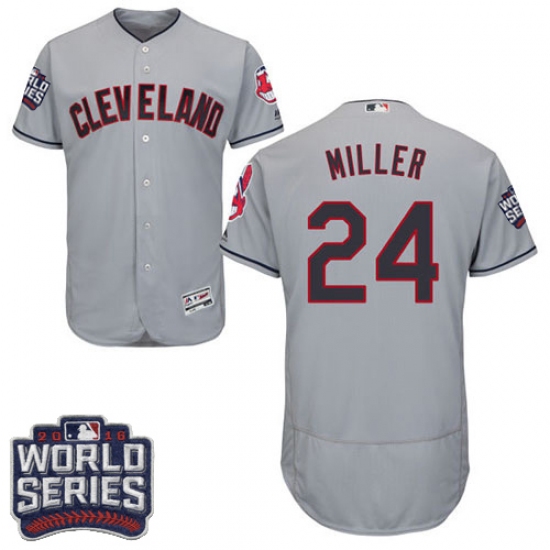 Men's Majestic Cleveland Indians 24 Andrew Miller Grey 2016 World Series Bound Flexbase Authentic Collection MLB Jersey