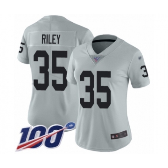 Men's Oakland Raiders 35 Curtis Riley Limited Silver Inverted Legend 100th Season Football Jersey