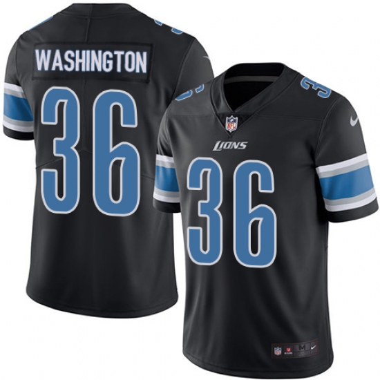Men's Nike Detroit Lions 36 Dwayne Washington Limited Black Rush Vapor Untouchable NFL Jersey