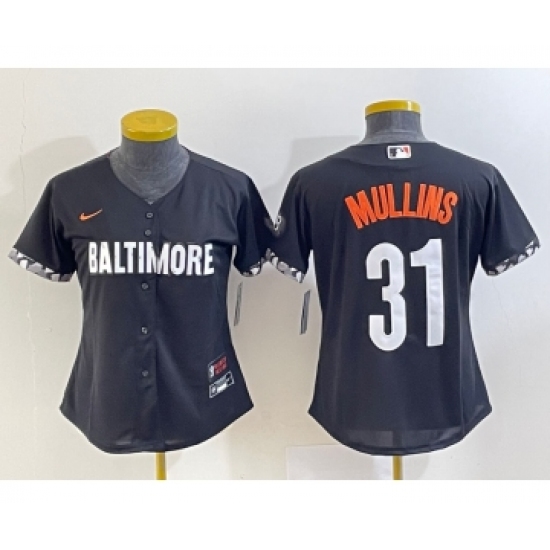 Women's Baltimore Orioles 31 Cedric Mullins Black 2023 City Connect Cool Base Stitched Jersey