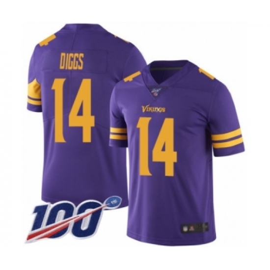 Men's Minnesota Vikings 14 Stefon Diggs Limited Purple Rush Vapor Untouchable 100th Season Football Jersey