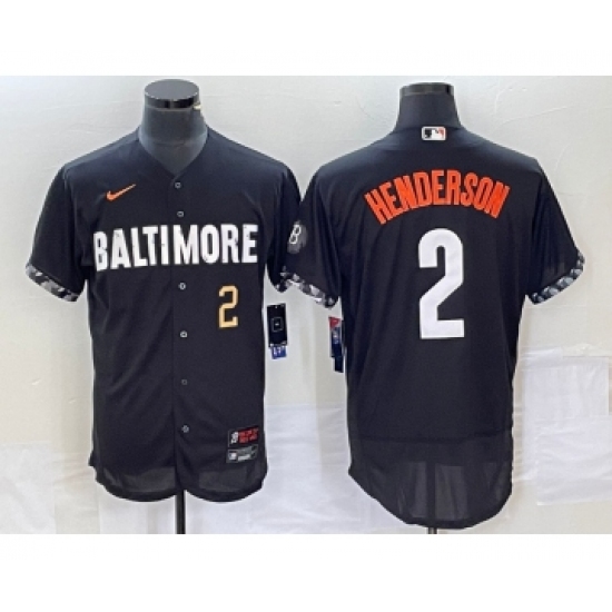 Men's Nike Baltimore Orioles 2 Gunnar Henderson Number Black 2023 City Connect Flex Base Stitched Jersey