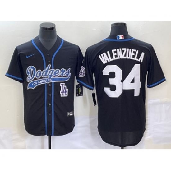 Men's Los Angeles Dodgers 34 Fernando Valenzuela Black Cool Base Stitched Baseball Jersey1