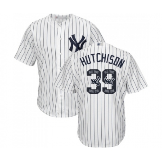 Men's New York Yankees 39 Drew Hutchison Authentic White Team Logo Fashion Baseball Jersey