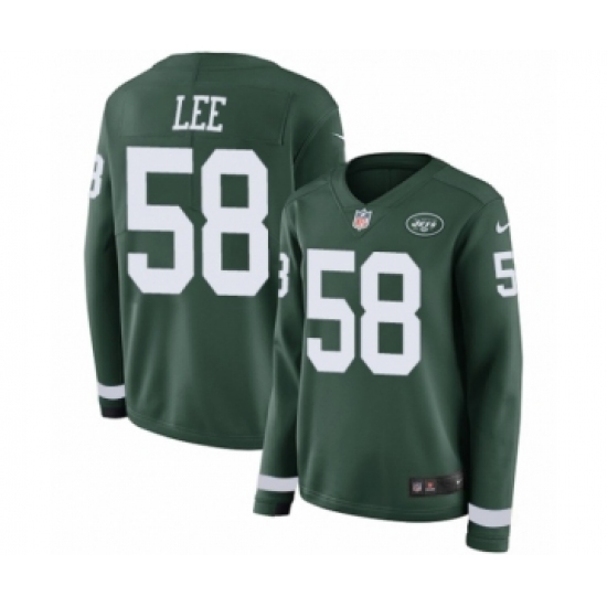 Women's Nike New York Jets 58 Darron Lee Limited Green Therma Long Sleeve NFL Jersey