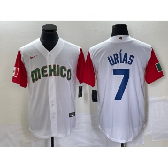Men's Mexico Baseball 7 Julio Urias Number 2023 White Red World Classic Stitched Jersey6