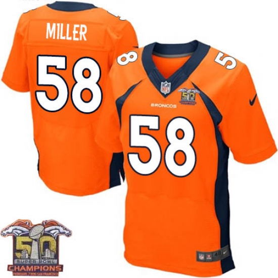 Men's Nike Denver Broncos 58 Von Miller Elite Orange Team Color Super Bowl 50 Champions NFL Jersey