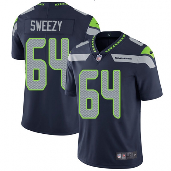 Men's Nike Seattle Seahawks 64 J.R. Sweezy Navy Blue Team Color Vapor Untouchable Limited Player NFL Jersey