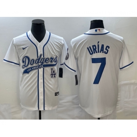 Men's Los Angeles Dodgers 7 Julio Urias Whiteh Cool Base Stitched Baseball Jersey