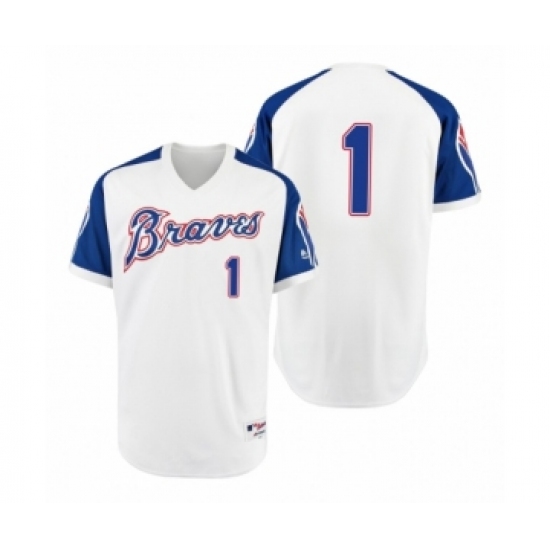 Men's Braves 1 Ozzie Albies White 1974 Turn Back the Clock Authentic Jersey