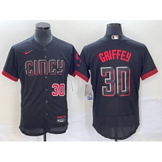 Men's Cincinnati Reds 30 Ken Griffey Jr Number Black 2023 City Connect Flex Base Stitched Jersey 1