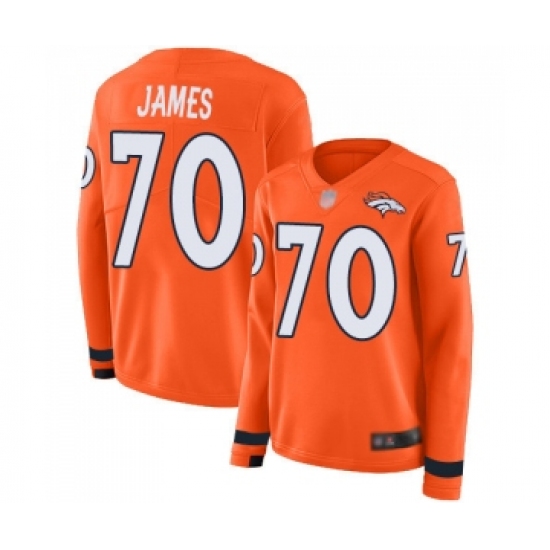 Women's Denver Broncos 70 Ja Wuan James Limited Orange Therma Long Sleeve Football Jersey