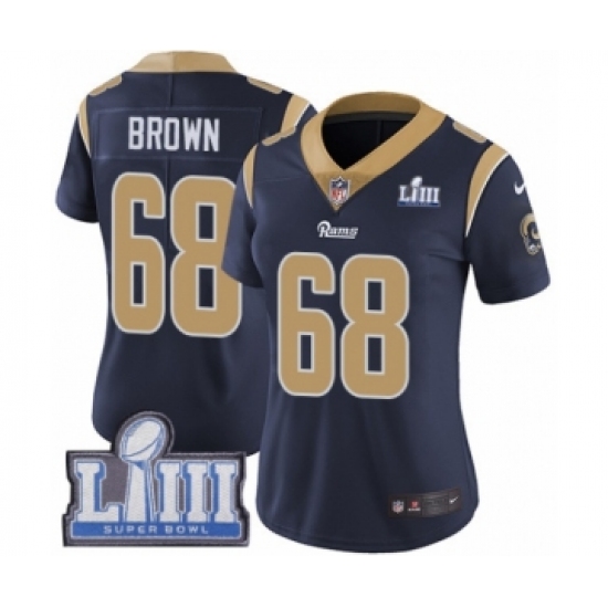 Women's Nike Los Angeles Rams 68 Jamon Brown Navy Blue Team Color Vapor Untouchable Limited Player Super Bowl LIII Bound NFL Jersey