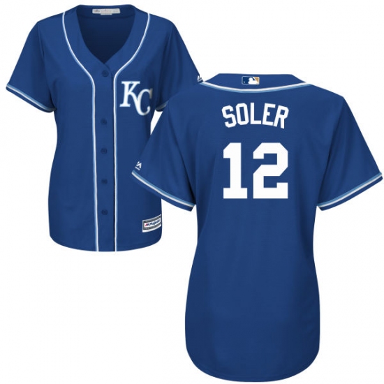 Women's Majestic Kansas City Royals 12 Jorge Soler Authentic Blue Alternate 2 Cool Base MLB Jersey