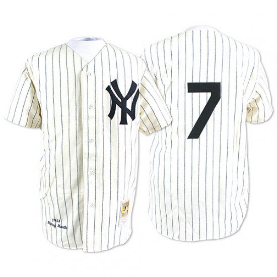 Men's Mitchell and Ness New York Yankees 7 Mickey Mantle Authentic White Throwback MLB Jersey