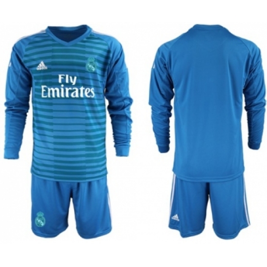 Real Madrid Blank Blue Goalkeeper Long Sleeves Soccer Club Jersey