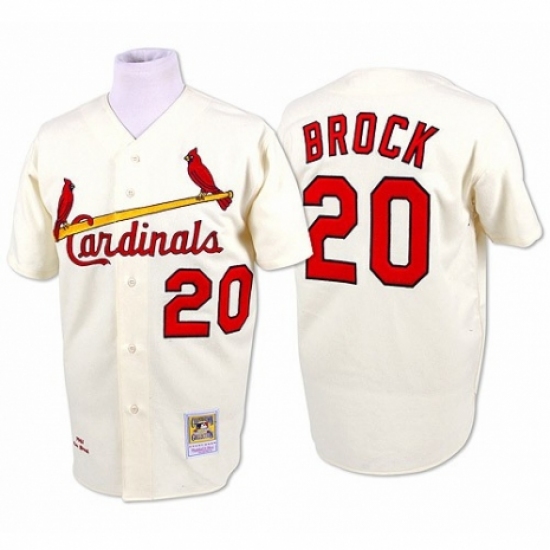 Men's Mitchell and Ness St. Louis Cardinals 20 Lou Brock Authentic Cream Throwback MLB Jersey