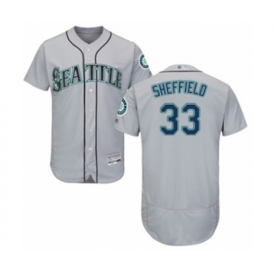 Men's Seattle Mariners 33 Justus Sheffield Grey Road Flex Base Authentic Collection Baseball Player Jersey