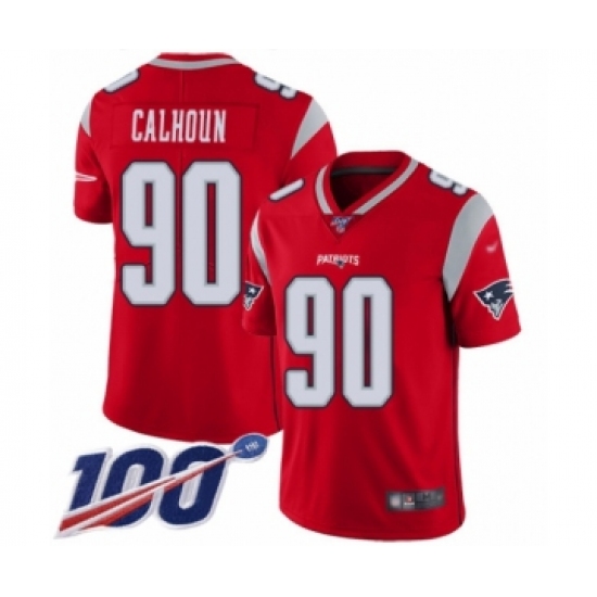 Youth New England Patriots 90 Shilique Calhoun Limited Red Inverted Legend 100th Season Football Jersey