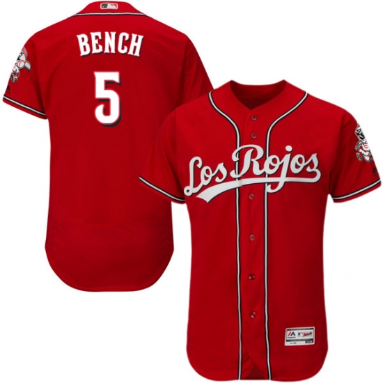 Men's Majestic Cincinnati Reds 5 Johnny Bench Red Los Rojos Flexbase Authentic Collection MLB Jersey
