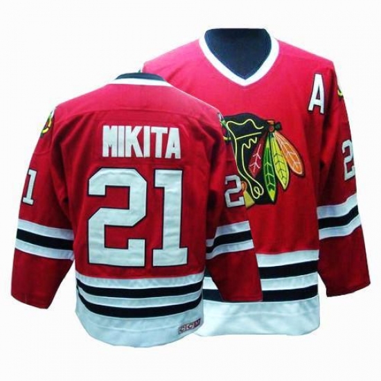 Men's CCM Chicago Blackhawks 21 Stan Mikita Authentic Red Throwback NHL Jersey