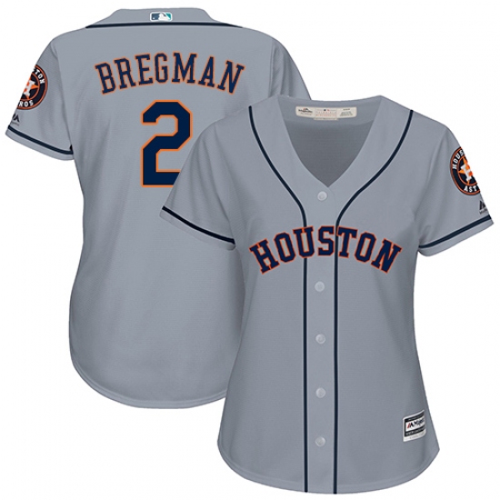 Women's Majestic Houston Astros 2 Alex Bregman Authentic Grey Road Cool Base MLB Jersey