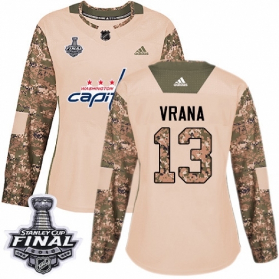 Women's Adidas Washington Capitals 13 Jakub Vrana Authentic Camo Veterans Day Practice 2018 Stanley Cup Final NHL Jersey