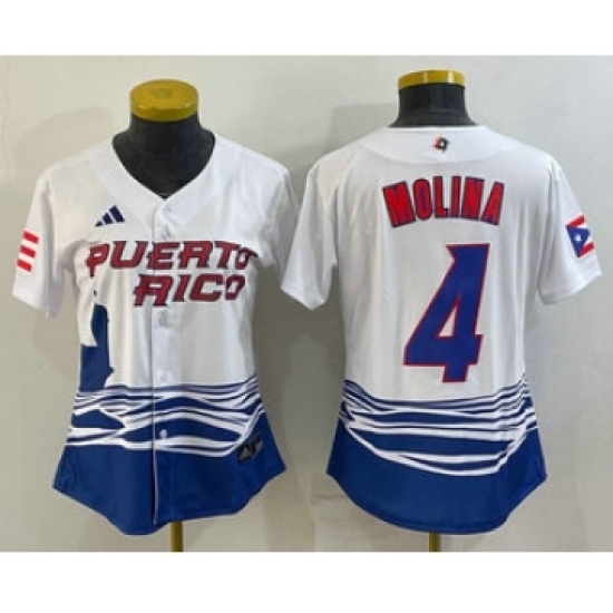 Women's Puerto Rico Baseball 4 Yadier Molina 2023 Red World Classic Stitched Jerseys