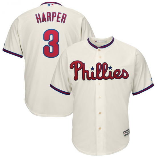 Men's Philadelphia Phillies 3 Bryce Harper Majestic Cream Alternate Official Cool Base Player Jersey