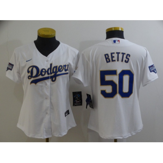 Women's Nike Los Angeles Dodgers 50 Mookie Betts White Champions Authentic Jersey