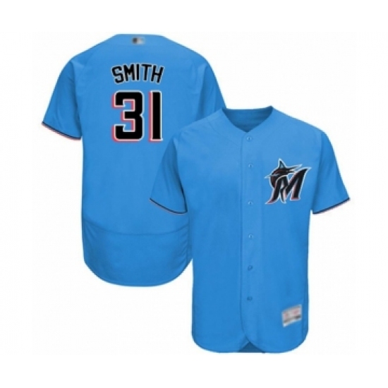 Men's Miami Marlins 31 Caleb Smith Blue Alternate Flex Base Authentic Collection Baseball Player Jersey
