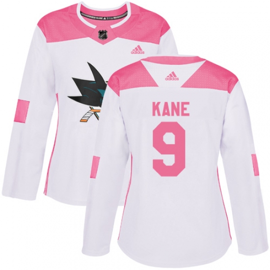 Women's Adidas San Jose Sharks 9 Evander Kane Authentic White Pink Fashion NHL Jersey