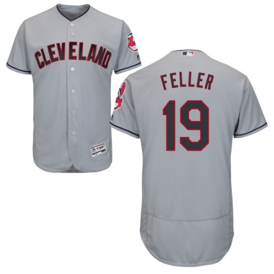 Men's Majestic Cleveland Indians 19 Bob Feller Grey Road Flex Base Authentic Collection MLB Jersey